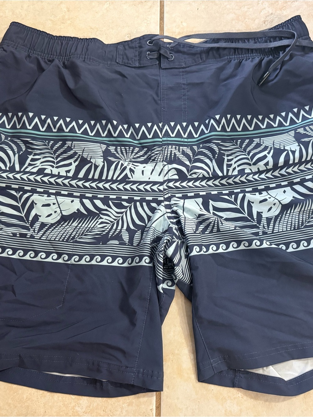 Gerry Navy and Light Teal Tropical Print Swim Trunks 2XL with liner